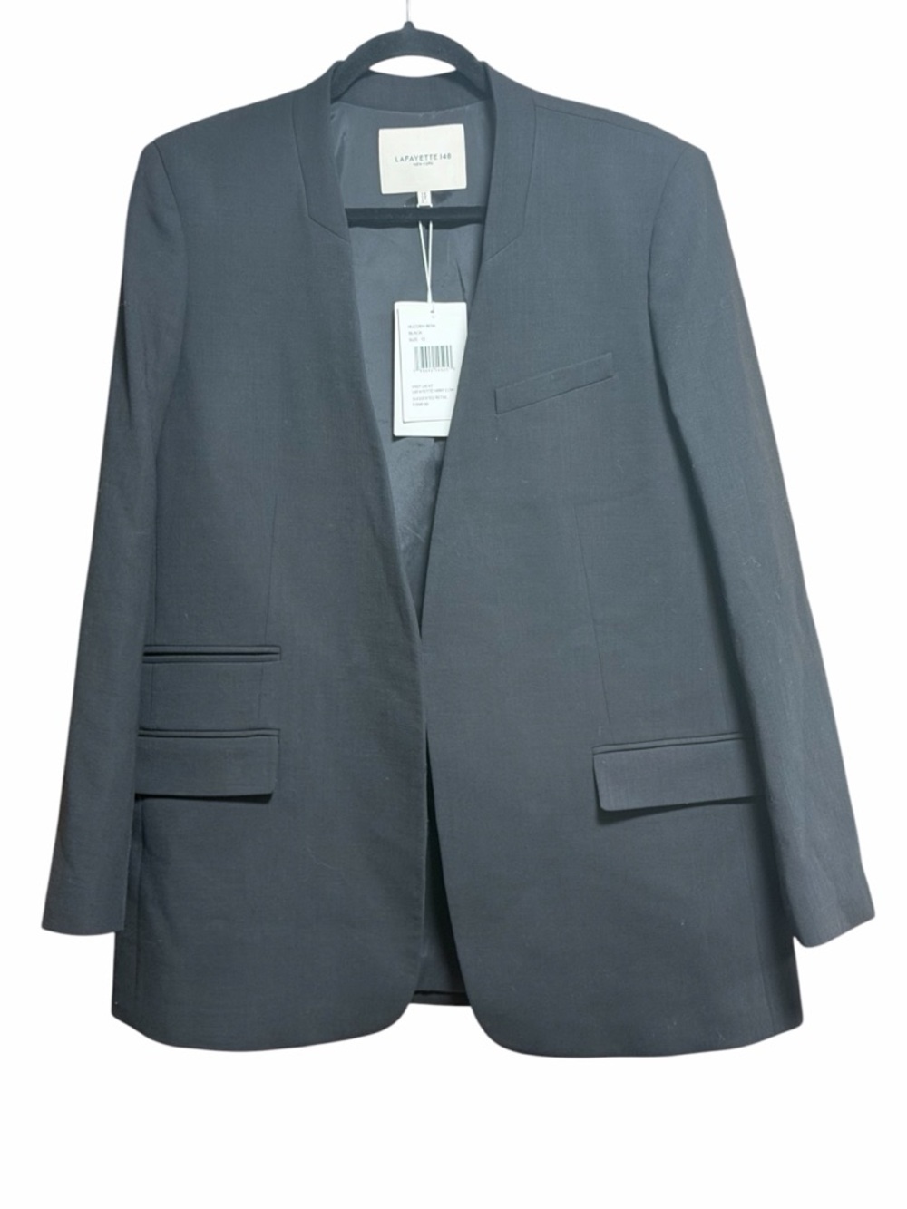 Lafayette 148 Collarless Wool Blend Blazer Black Quiet Luxury Nwt